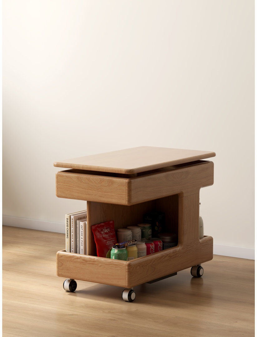 Canora Grey Solid Wood Wheel End Table Natural Oak 68cm W X 40cm D