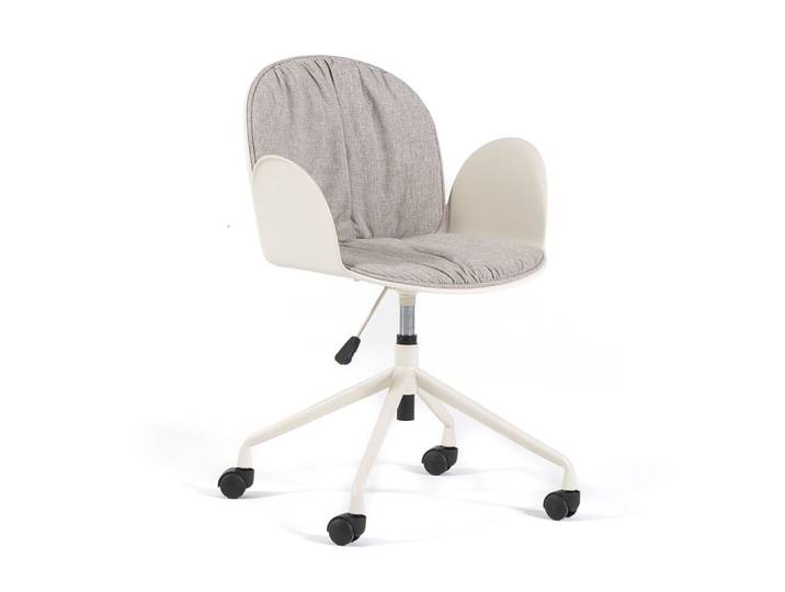 Chaise de bureau à roulettes en résine crème avec coussin