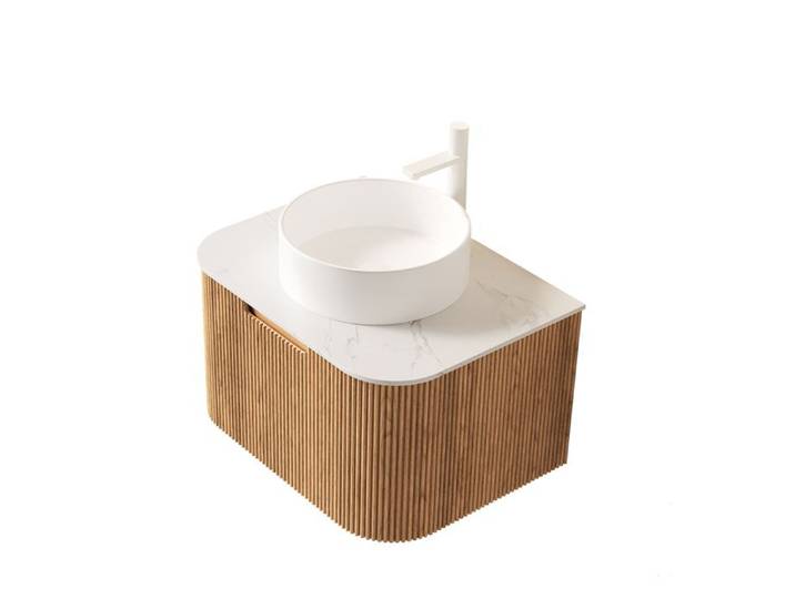 COVREO Meuble sous vasque suspendu 61 cm sans vasque 1 tiroir contreplaqué effet bois naturel blanc
