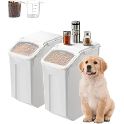 VEVOR Reis-Aufbewahrungsbehälter Vorratsdosen 2 Stk. Hundefutterspender, 2 x 20 L Behälter für Küchenzutaten Getreide Müsli Mehl, Tierfutterbehälter mit Rädern Messbecher luftdichter Deckel