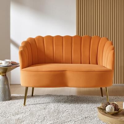 HULALA HOME Monica Modern Upholstered 50.2'' Velvet Tufted Back Loveseat with Flower Shaped Back Design