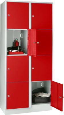Wertfachschrank 400 mm, 2 Abteile, 8 Fächer, Sicherheitszylinderschloss, Sockel, feuerrot