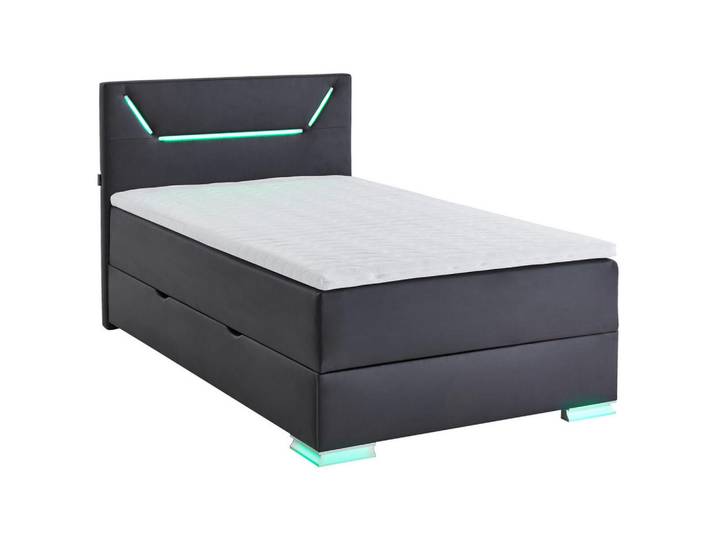 Xora Boxspringbett, Schwarz, Kunststoff, H3, Höhe ca. 15 cm, multicolor, 120x200 cm, Beleuchtung, Kinderzimmer & Jugendzimmer, Jugendmöbel, Jugendbetten, Jugend-Boxspringbetten