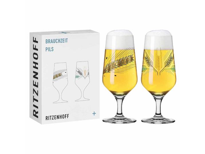 Bierglas RITZENHOFF Biergläser Gerste Brauchzeit 374 ml 2er Set transparent , bunt (transparent), 2 tlg., Glas, Trinkgefäße, Bierglas