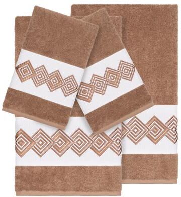 Authentic Hotel and Spa Turkish Cotton Diamonds Embroidered Latte Brown 4-piece Towel Set