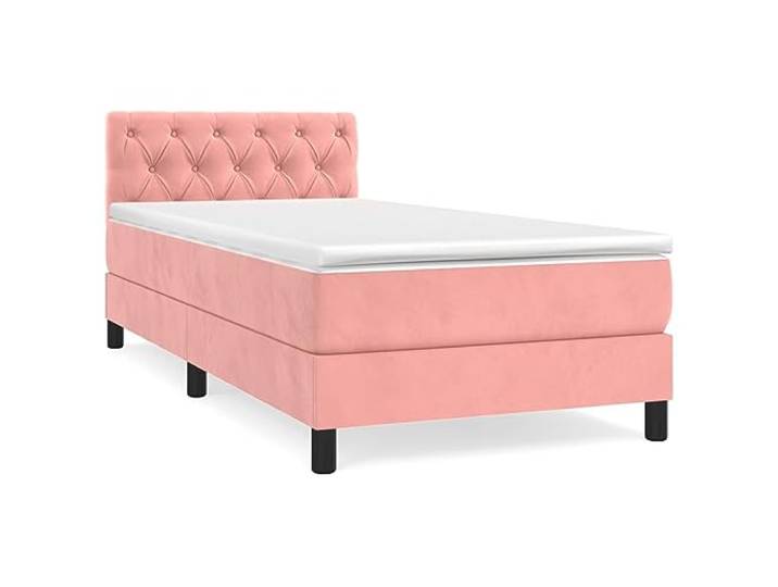 PUGYNBK Boxspringbett, Samt, Rosa, 80 x 200 cm Verstellbares Kopfteil, Taschenfedern, mittlere Härte, Lederschutz
