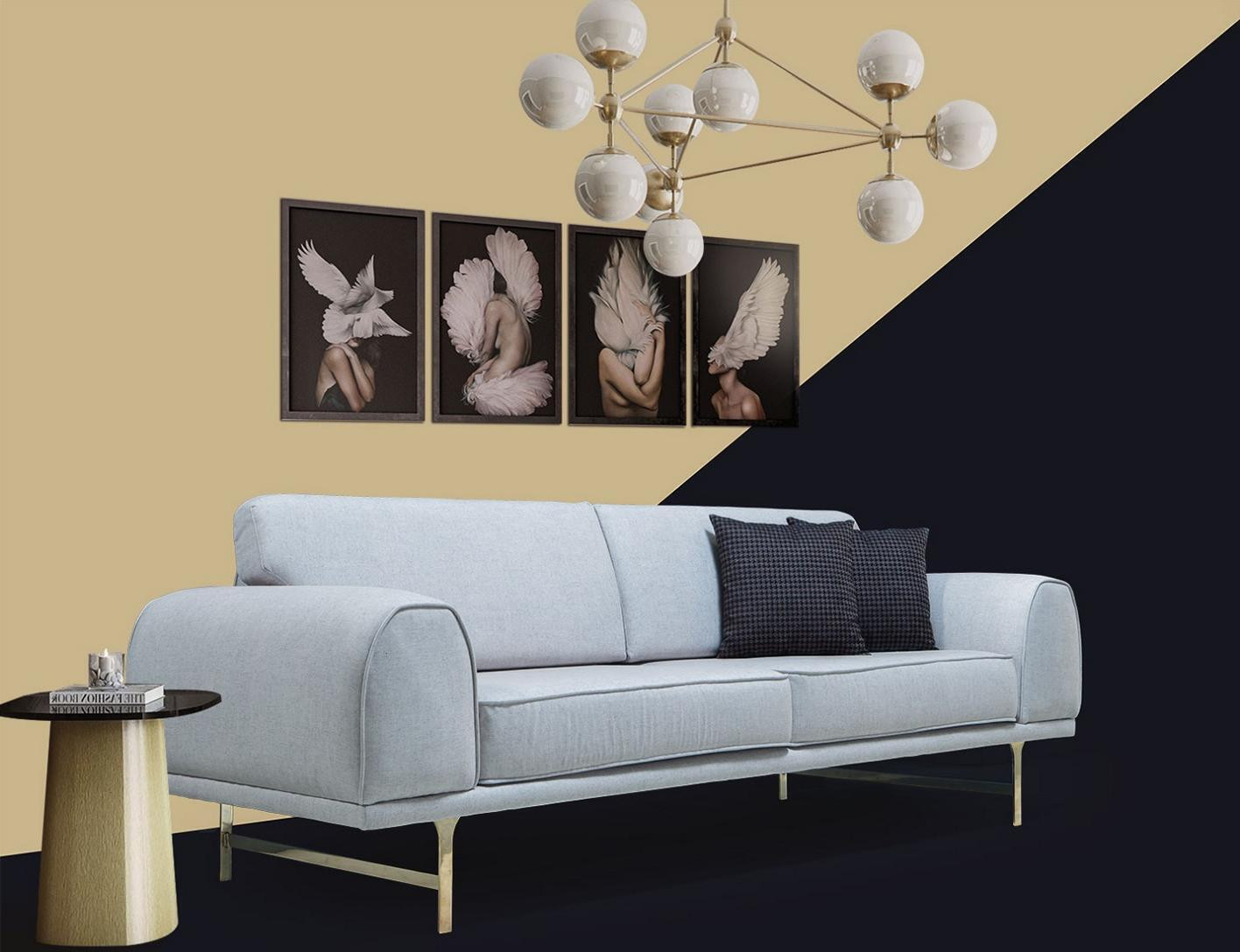 Moderne luxe 3-zits designerbank voor de woonkamer in het grijs