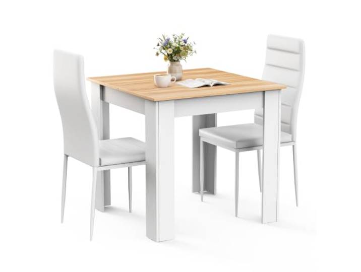 Mondeer Esstisch mit 2 Stühlen,Weiß Eiche Platzsparend Esstisch Klein mit 2 Hochlehner Stuhl Kompaktes, Modernes Esstisch set für Esszimmer Wohnzimmer und Küche