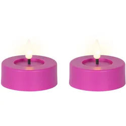 Lumineo 2 LED Teelichter 6,5x5cm Plastikkerzen Timer Flammenlose Teelichtkerzen Warmweiß Tischkerzen Plastik Dekokerzen Kerzen Timerfunktion Warm Lila