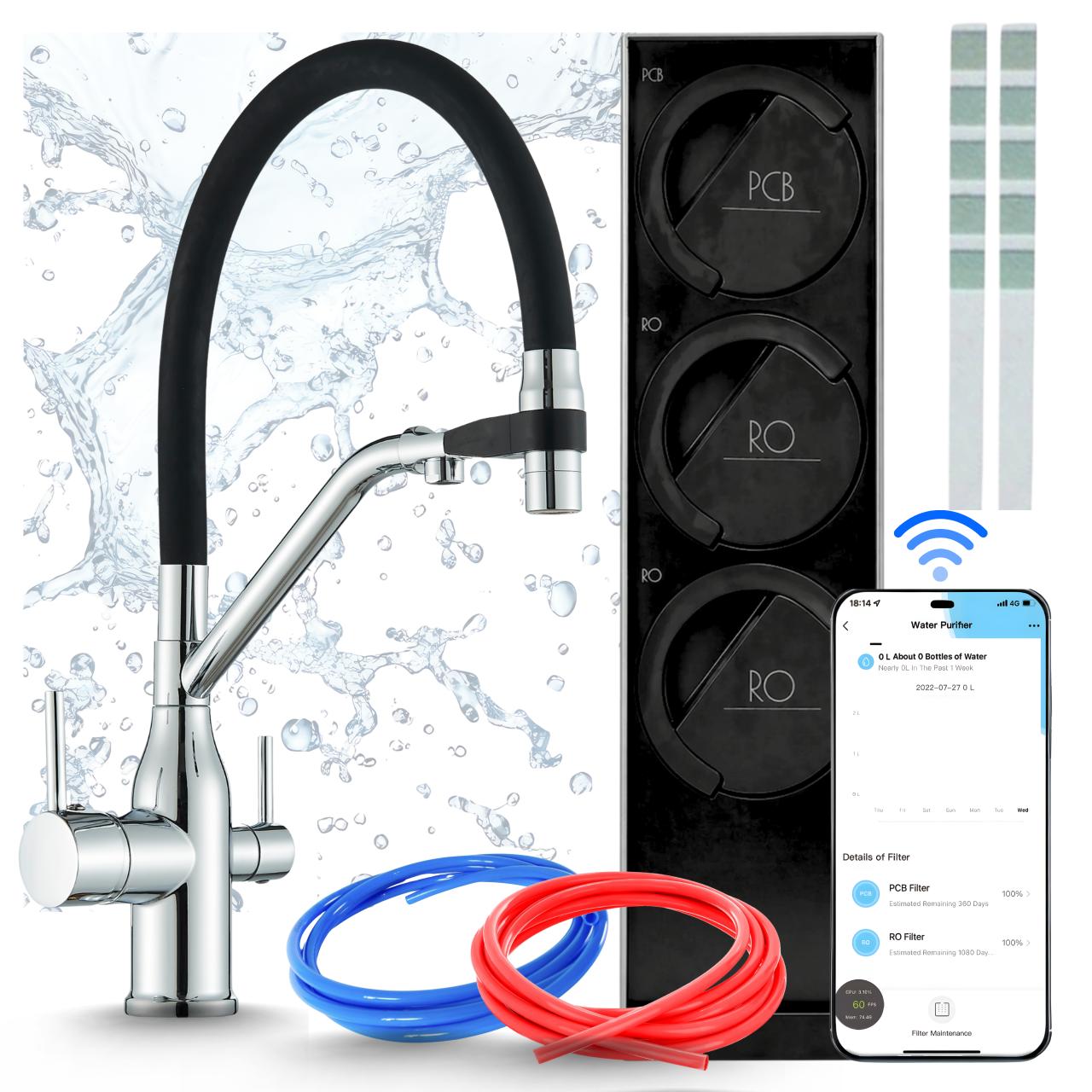 Untertisch Wasserfiltersystem Ari Magneto 800Gpd Umkehrosmose Wifi Zweigriffarmatur Chrom Messing Keramikkartusche Perlator 360 Grad Schwenkbar
