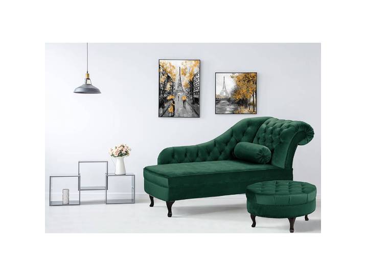 Recamiere Dale Grün Samt Ravi 185 x 93 x 75cm Armlehne davorstehend rechts Glamour