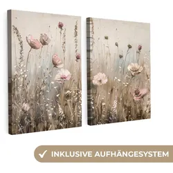 LEINWANDBILD 2er Set Blumen - Beige - Modern - Rosa 60x40 cm