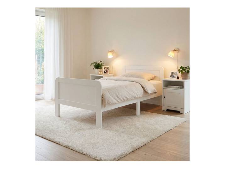 Homestyle4u Funktionsbett Holzbett 90x200 100x200 120x200 Seniorenbett Komfortbett Braun Weiß, 90x200, höhenverstellbar, erhöhter Einstieg