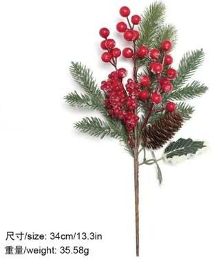 Inspired Finds Green And Red Christmas Pine Branch Picks For DIY Holiday Decor variant 1: Red Berries With Pine Cone And Green Leaves 13.3in 34cm