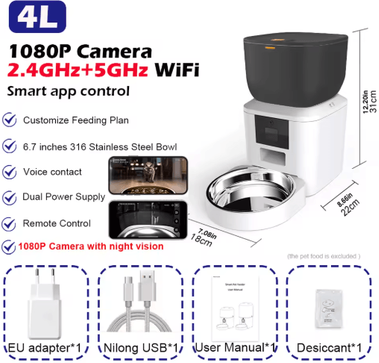 Inspire Picks Furpipi Smart Automatic Pet Feeder With 1080P HD Camera & App Control 4l 5g Hd Bowl X1 W food grade Abs