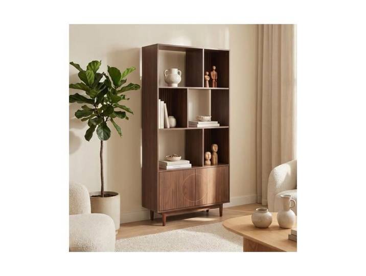 Sicaan bibliothèque scandinave h.180cm 2 portes et 6 niches finition noyer - lila