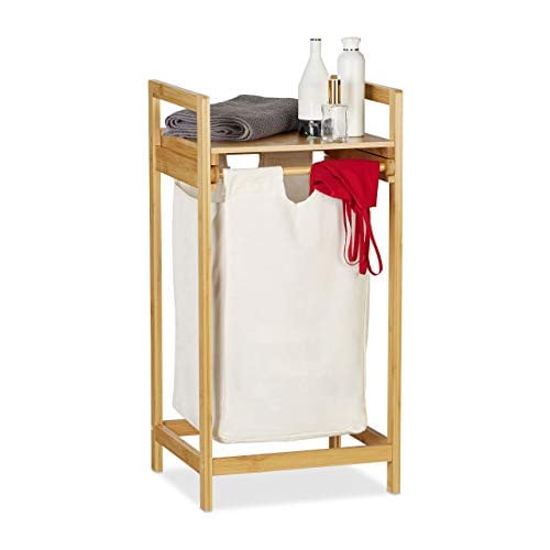 Relaxdays Wasmand van Bamboe met Afneembare Waszak en Handvatten, 30 Liter, Bruin/Beige/Grijs