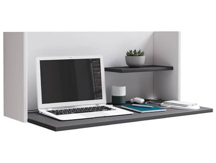 VCM Schreibtisch Weiß/Anthrazit 90x43x35 cm 2 Fächer Wandmontage kompakt Klappbarer Wandschreibtisch mit Fächern - kleine Räume und Homeoffice - platzbewusste Nutzer - Holzwerkstoff