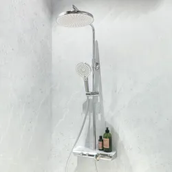 HSK Duschsystem mit Thermostat & Ablage „AquaXPro“ Ausladung 445 mm in Gunmetal gebürstet