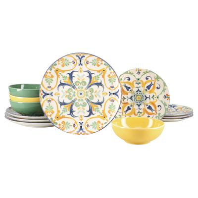 Teller-Set CREATABLE "Giardini, Geschirr-Set, 12-tlg.", bunt, 12, Steinzeug, Geschirr-Sets, Mediterrane Leichtigkeit, Fliesen- und Keramikmotive