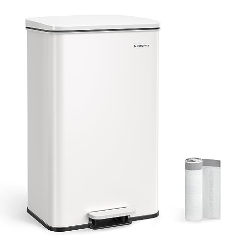 SONGMICS Vuilnisemmer Keuken 40 Liter - Pedaalemmer met Soft-Close Deksel - Wit - LTB540W4002