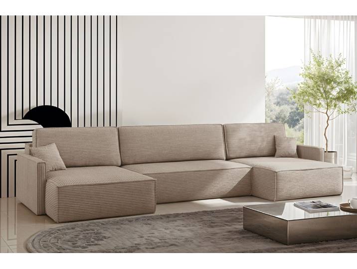 Kaiser Möbel Ecksofa Carlos Mit Schlaffunktion und Bettkasten Elegante Stoff Poso Dunkelbeige