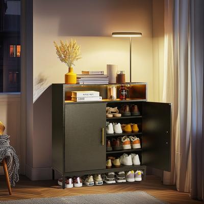 FCH Double Door 6 Shelf Particle Board Shoe Cabinet with LED Lights