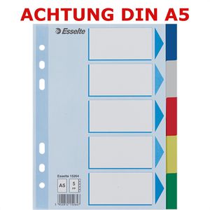 Esselte Register 15264, A5, blanko, Kunststoff, 5-teilig, vollfarbig
