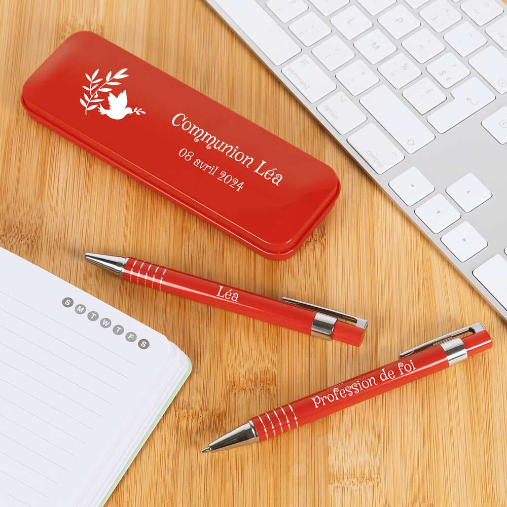 Ocadeau Stylo et porte-mine communion rouge