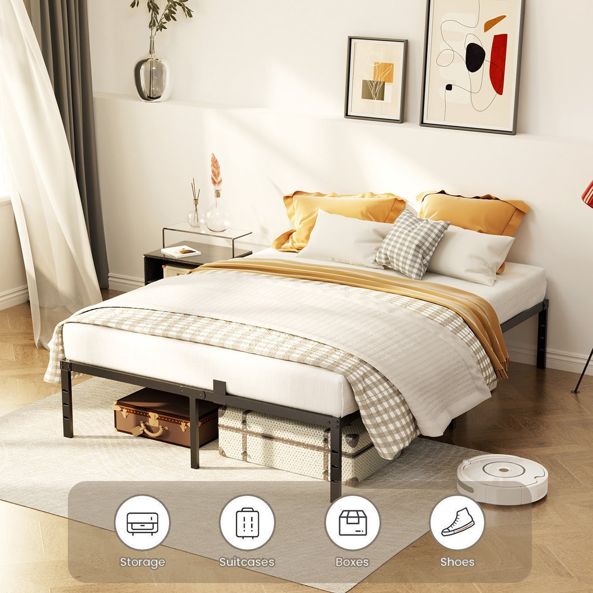 KUTAS Tweepersoonsbed met metalen bedframe en lattenbodem, 140 x 200 cm