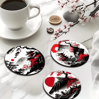 Inspire Curations 6 Piece Japanese Wooden Coaster Set Non Slip Heatproof Drink Coasters 6 Piece Japanese Wooden Coaster Set Non Slip Heatproof Drink Coasters