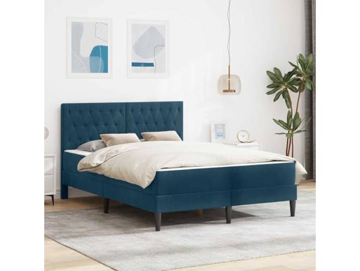 KTHLBRH Bettgestell mit Matratze und Kopfteil Blau 140x190 cm Samt Stauraum unter dem Bett, Lattenrost inklusive, Sperrholzrahmen, Kunststoffbeine, schmutzabweisender Samt