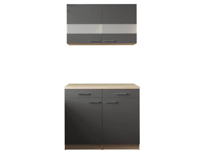Buffet, Grau, 100x200x60 cm, Holzwerkstoff, 3 Fächer & 2 Schubladen, Erweiterbar