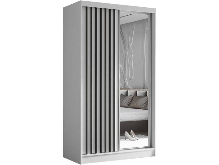 Beautysofa Kleiderschrank HELIX II mit Spiegel und Schubladen (Kleiderstange und funktionalen Stauraumlösungen, Moderner Garderobenschrank mit Lamellen) Schwebetürenschrank