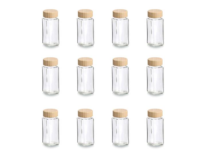 Gewürzstreuer ZELLER PRESENT Gewürzglas mit Bambusdeckel, 12er Set , holzfarben, B:4,5cm H:11cm, Gewürzstreuer, Gewürzstreuer, 120 ml, ca. 4,5x4,5x11 cm