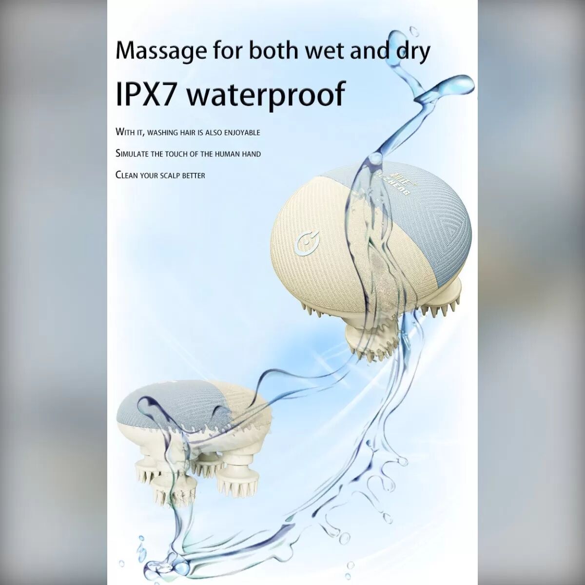 INF Kopfhautmassagegerät mit Rotlicht und beheiztem Zinklegierungskopf, 100 Massagepunkte für Tiefenmassage, wasserdicht