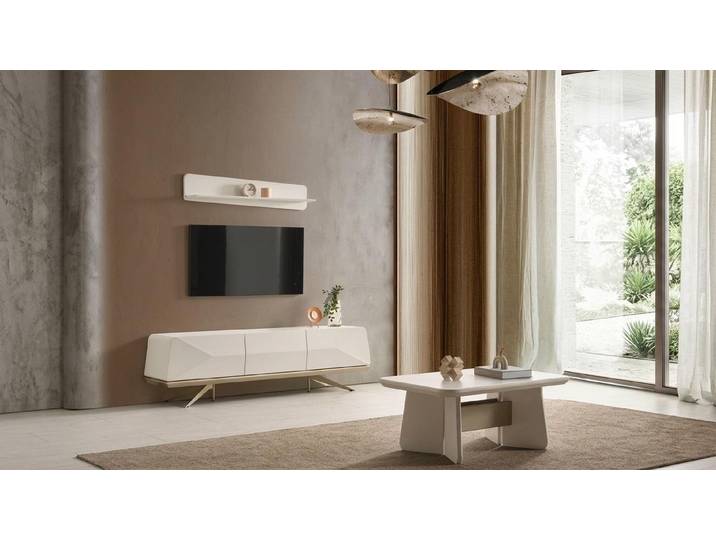 Xlmoebel TV-Wand Moderner weißer Tisch mit Unterblock und Regal für das Wohnzimmer, (3-St), Made in Europa