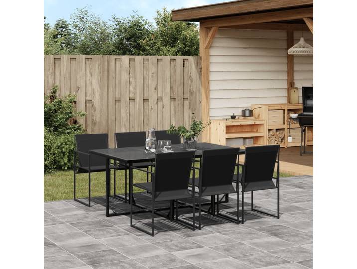 vidaXL 7-tlg. Garten-Essgruppe Schwarz Textilene