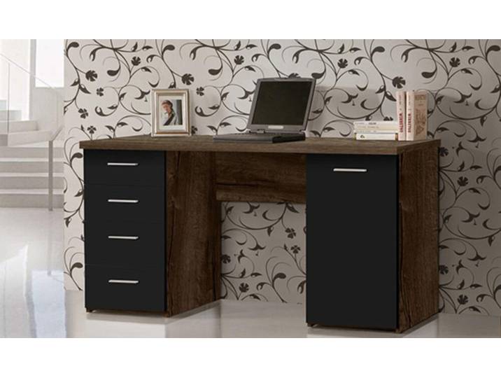 Bureau 1 porte et 4 tiroirs Abro 2 Chene Marron/noir Mat - Basika