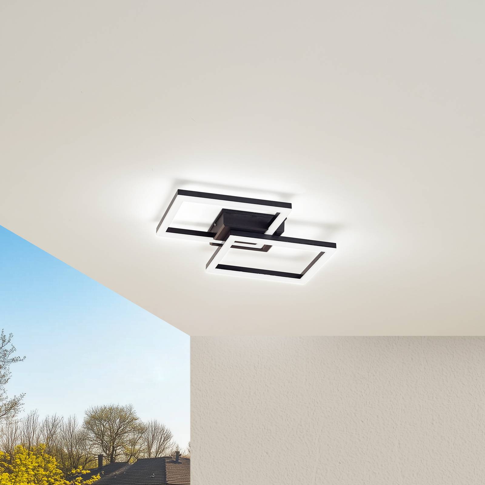 Lindby LED outdoor ceiling lamp Finian, 48 cm x cm, CCT dimmable Finian Lindby,, Black, Plastic, Modern, Ceiling Light Outdoor