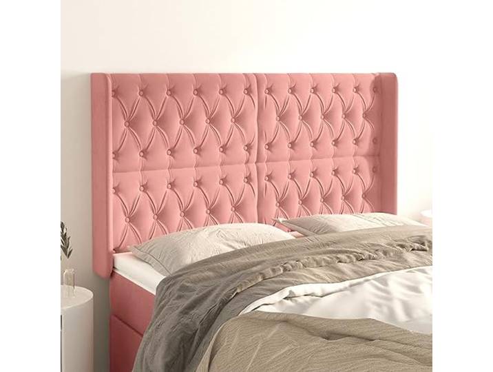 KTHLBRH Kopfteil aus rosafarbenem Samt, klassisches elegantes Design, weich und luxuriös, mit stabilen Holzbeinen, höhenverstellbar, Rückenlehne zum Lesen des Fernsehers