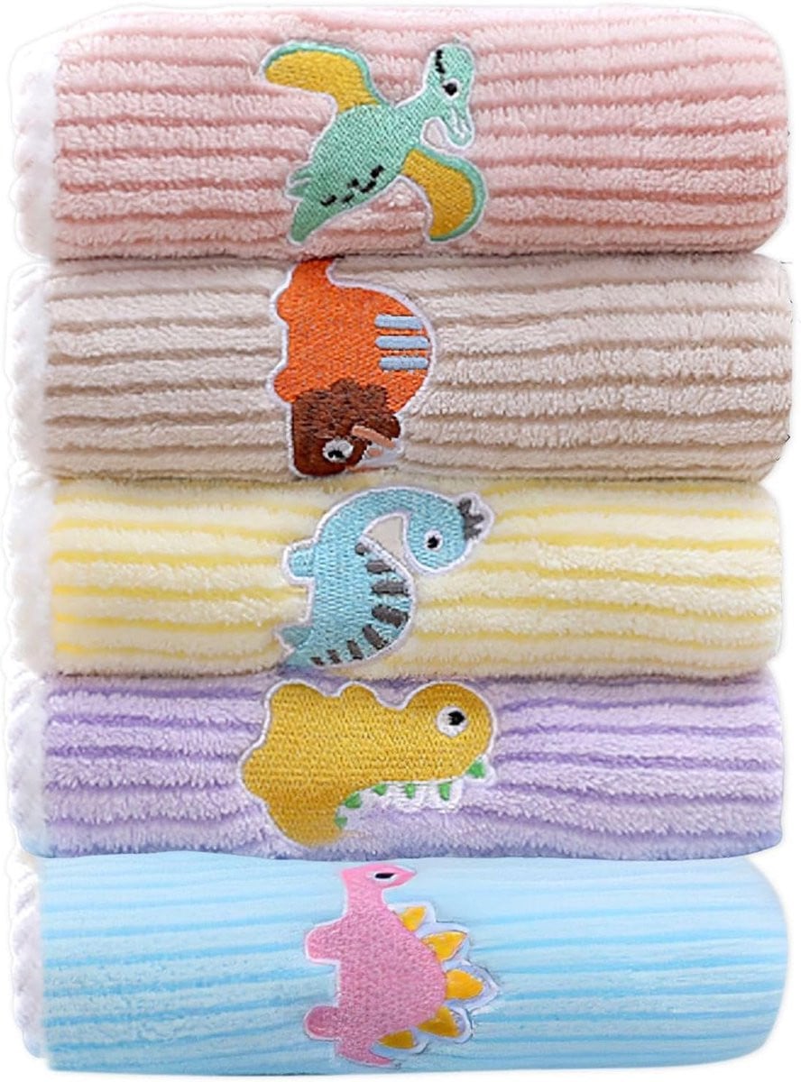 Set van 5 zachte en absorberende geborduurde babyhanddoeken
