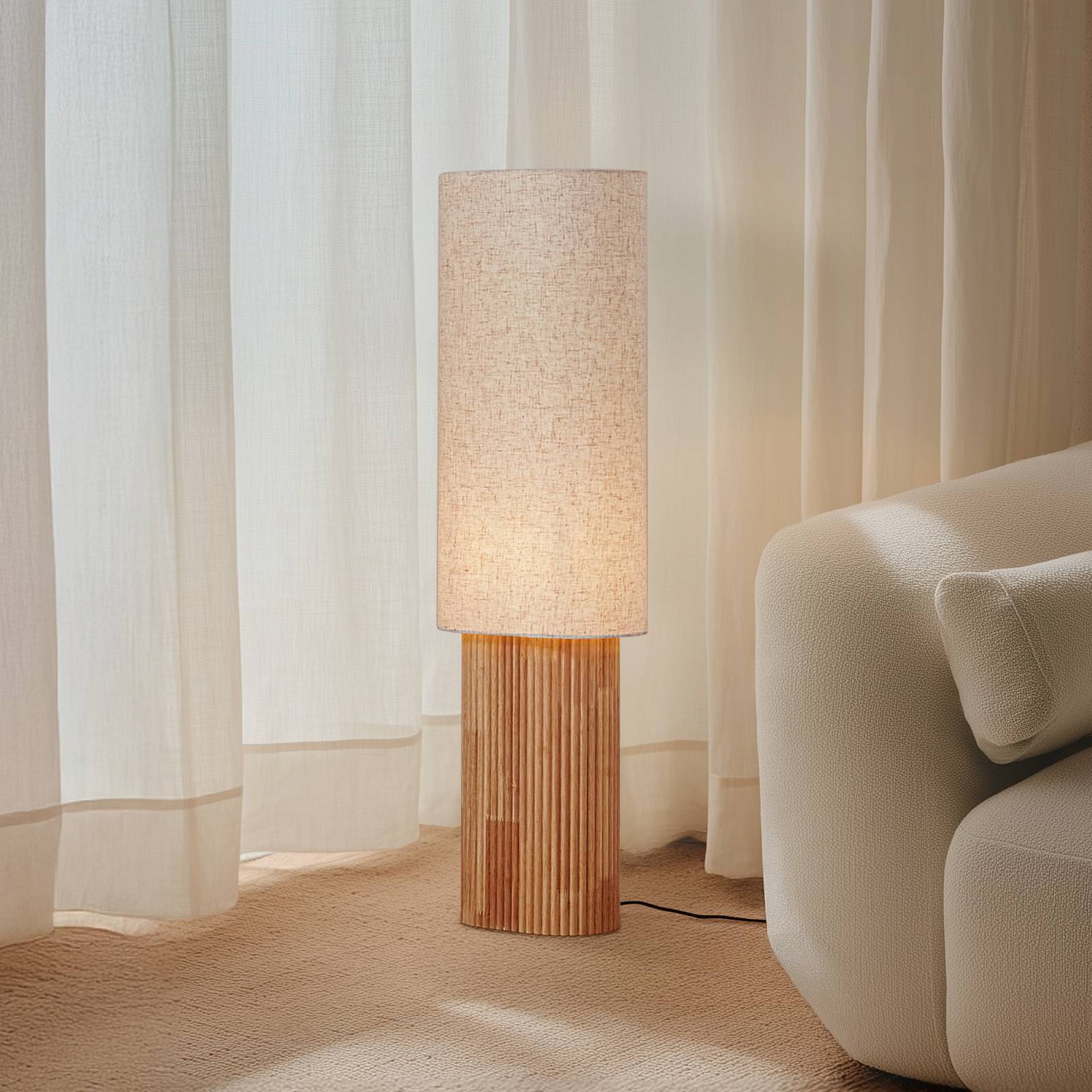 Holz Stehlampe Kimiko Lindby, Holz hell, für Wohn- / Esszimmer, Holz, Skandinavisch, Stehlampe