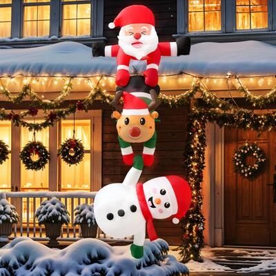 Inspired Finds 96in Climbing Santa Christmas Inflatable With Reindeer Snowman LED Outdoor Holiday Decoration santa Reindeer Snowman Stack