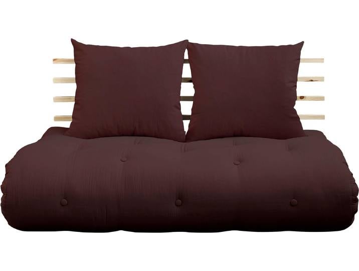 Schlafsofa KARUP DESIGN Shinsano, futonstil, Rückenrahmen und zweiteiligem Kissenset , braun, B:140cm, Sofas, Schlafsofa, aus massivem Kiefernholz, faltbarer Matratze, multifunktional, Scandi