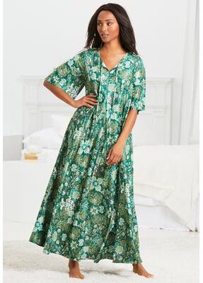 Plus Size Women's Sweeping Printed Lounger by Only Necessities in Rich Pine Folk Floral (Size 22/24)