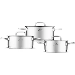 Jumbo Assos 3-teiliges Edelstahl-Topfset mit Glasdeckeln – 6-teilig
