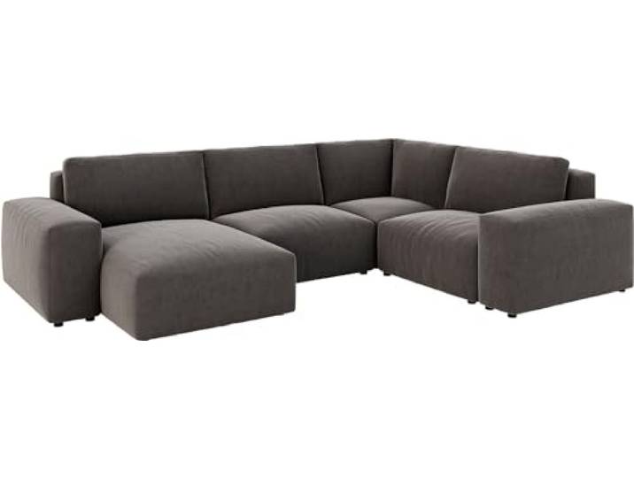 Wohnlandschaft Lanzo Mikrofaser Khakibraun 300x210 cm Recamiere variabel
