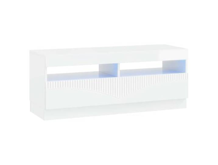 TV-Schrank mit LED, weiß, glänzend, aus technischem Holz, mit umkehrbarer Flexible LED-Streifenlichter, großer Speicherplatz, schlankes Design, platzsparend, feuchtigkeitsbeständig, Stil