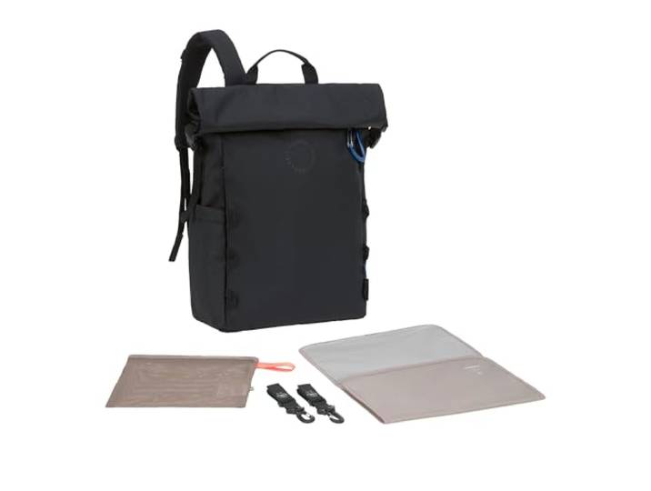 LÄSSIG Baby Wickelrucksack Wickeltasche Rucksack mit Wickelunterlage, Kinderwagenbefestigung, FlaschenhalterGRE Outdoor Rolltop Backpack black